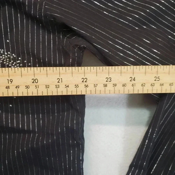 For Him London Men's Black Pinstripe Rhinestone Cross Button Up Shirt L - Picture 6 of 16